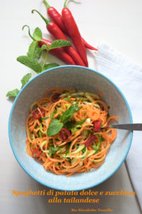 Sweet potato and courgette spaghetti salad with a Thai touch