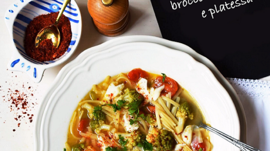 Romeinse kerstavond soep met romanesco bloemkool en schol