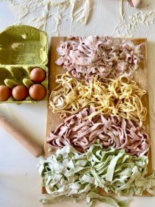 Coloured pasta with hidden vegetables