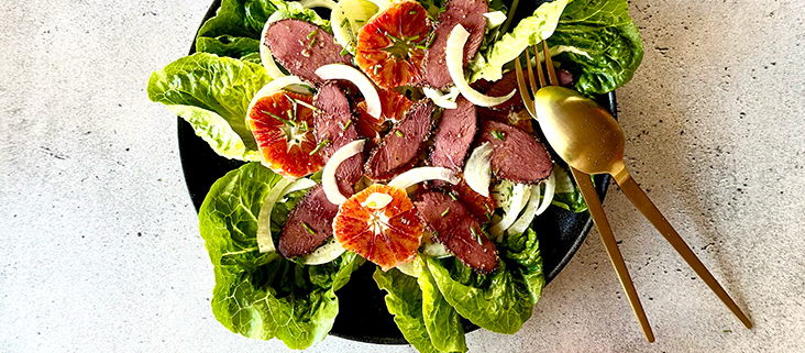ROMAINE SALAD WITH WILD GOOSE PASTRAMI