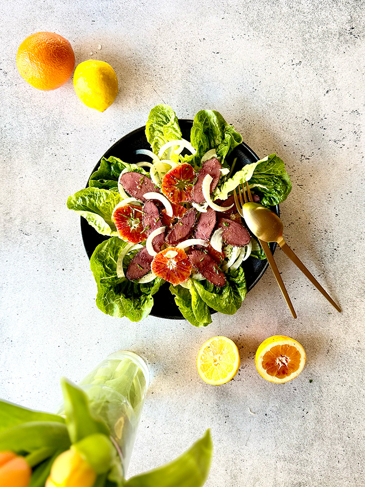 ROMAINE SALAD WITH WILD GOOSE PASTRAMI